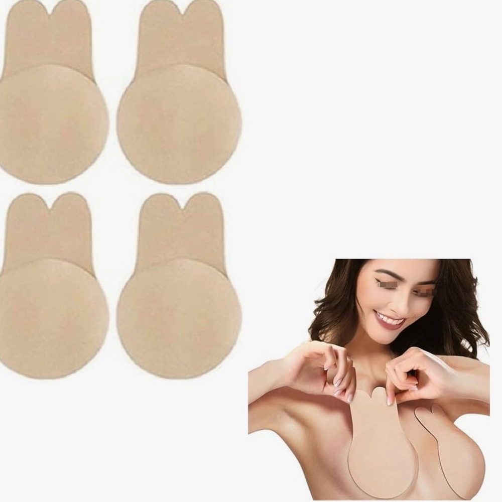 2 Pair Rabbit Ear Sticky push Up Silicone Adhesive Bra Size Large - X-Large NEW